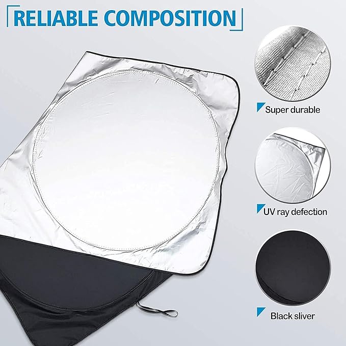 Car Windshield Sun Shade Foldable with Storage Bag, Grey