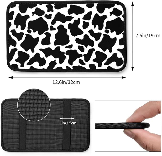 Cow Print Center Console Cover Black Cute Middle Console Armrest Lid Pad Protective Covers Arm Rest Seat Box Pads Protector