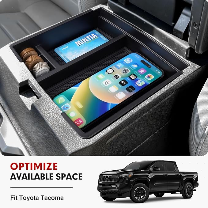 Autorder Center Console Organizer for 2024-2026 Toyota Tacoma Accessories Armrest Storage Box Secondary Insert Tray with Black Non-Slip Silicone Mats