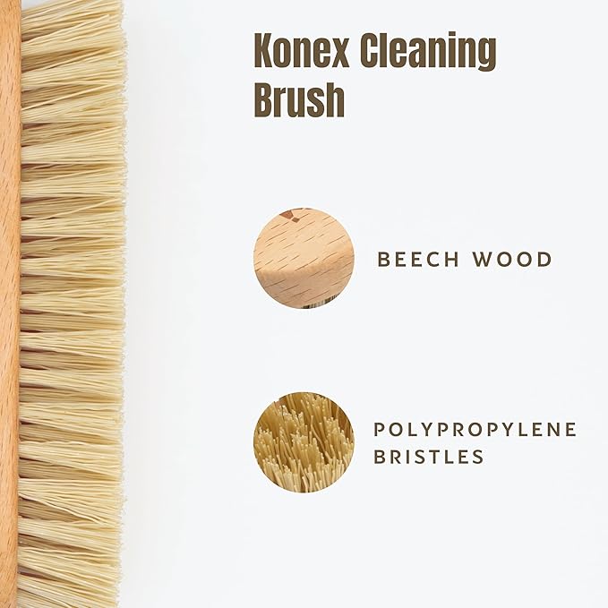 KONEX Nylon Fiber Economy Utility Cleaning Hand Brush | Heavy Duty Hand-Held Scrub Brush Stiff Bristles | Wooden Body, Ideal Scrub Brushes for Cleaning (Peanut Shaped) (Pack of 2)