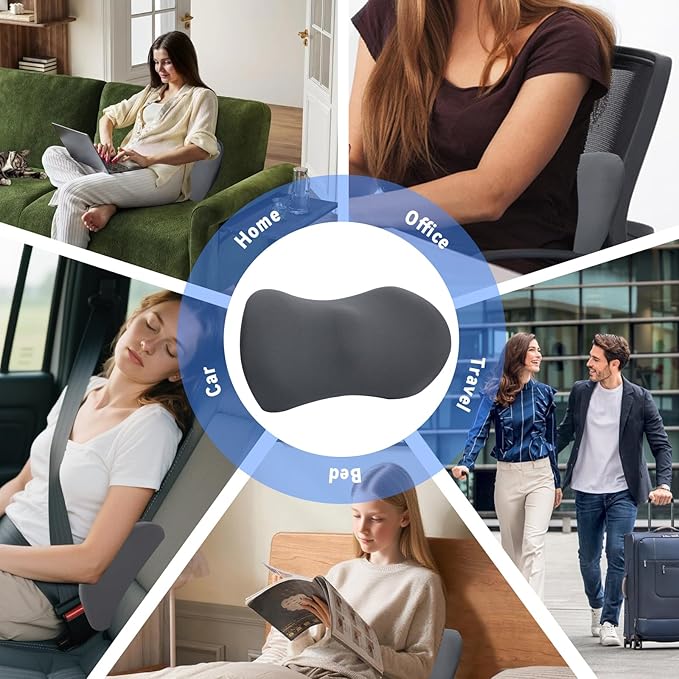 Lumbar Support Pillow for Office Chair and Car Seat, Lumbar Pillow with Adjustable Strap, Memory Foam Back Pillow for Lower Back Pain Relief, Back Support Pillow for Sitting, Driving, Traveling