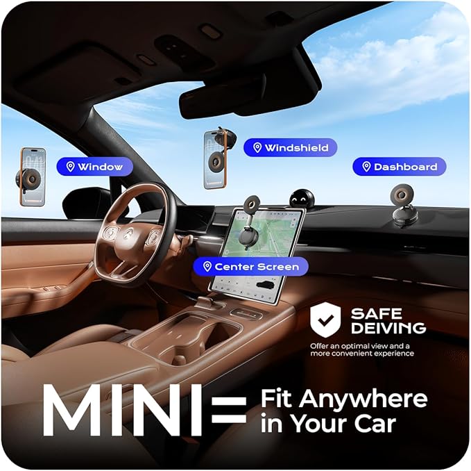 Magnetic Car Phone Holder, Strong Magnet with Vacuum Suction Cup Dashboard Mount, 360° Rotatable Adjustable Angle, Foldable Lightweight Car Phone Stand for iPhone 17/16/15/14/13/12 Pro Max