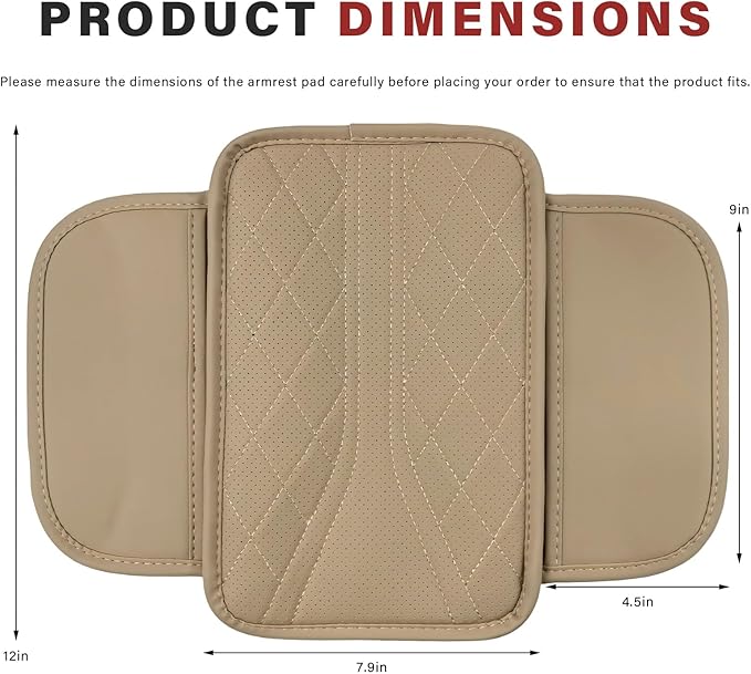 Car Center Console Cover, Leather Auto Armrest Cushion Pad with Two Storage Pockets, Waterproof Arm Rest Box Mat Protective Cover for Sedan SUV Truck, Car Accessories (Beige)