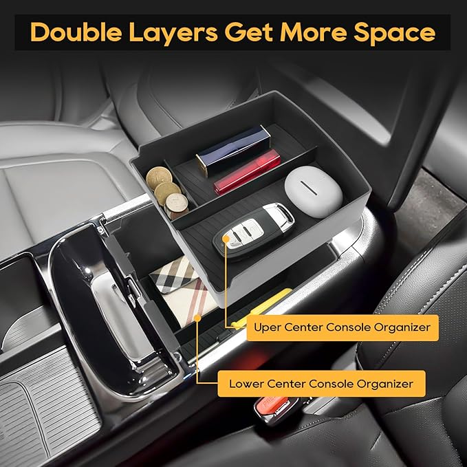 LFOTPP for Hyundai Tucson Electronic Shift Models Center Console Organizer - 2025 2026 Hyundai Tucson Middle Armrest Storage Tray,Non-Slip 3PCS Interior Accessories - ONLY Fit with Electronic Shift