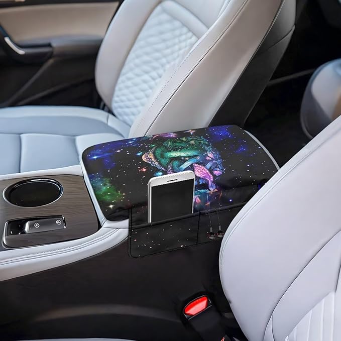 Wanyint Mushroom Galaxy Car Center Console Cover Comfortable Non-Slip Armrest Cushion with Side Storage Pocket Arm Rest Covering Protective Cover Car Interior Accessories