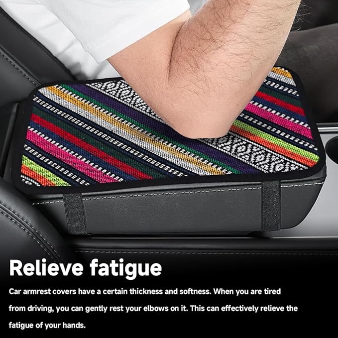 Bohemian Universal Armrest Cover Pad, Car Center Console Cushion, Boho Ethnic Style Auto Armrest Decorative Pad with Elastic Straps, Car Arm Rest Cover Protector for Vehicles (Armrest Cover-D)