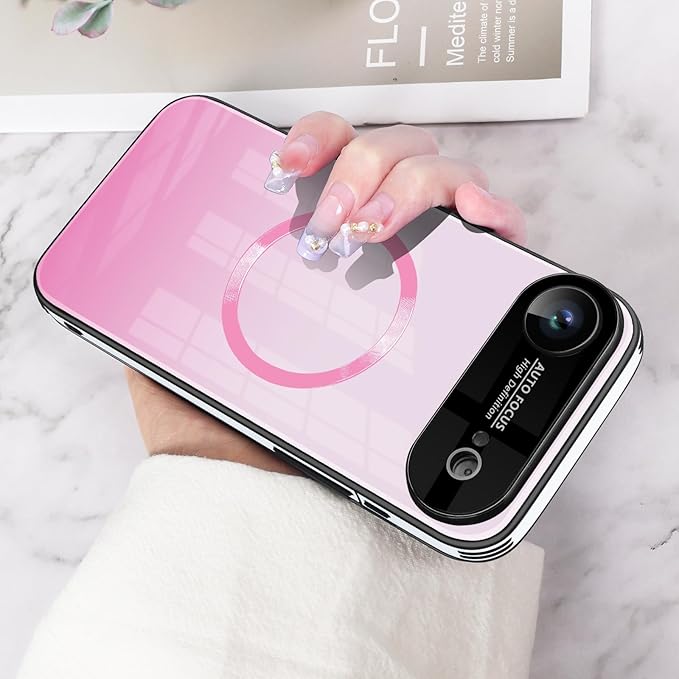 Guppy Compatible with iPhone Air Magnetic Case, with Full Camera Lens Protector [Compatible with MagSafe] Scratch Resistant Gradient Glass Back Cover Phone Case-Pink
