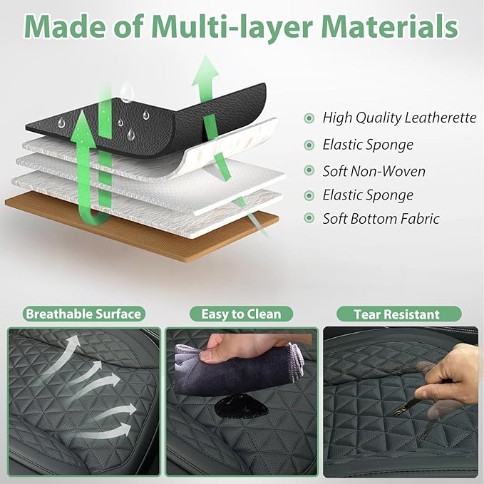 2 Pack Leather Front Car Seat Cover Bottom Only, Anti-Slip Padding Seat Cushion, Full Wrap Seat Protector with Storage Function Universal Fit for Most Cars, SUV, Pick-up Trucks (Black)