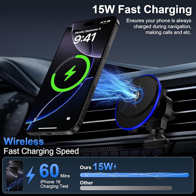 15W MagSafe Car Mount Charger Samsung Android Wireless Car Charger for Samsung Galax S26 Ultra/Z Fold Flip 7/S25 Ultra/S24 FE/S23,Magnetic Air Vent Phone Holder Fast Charging for iPhone 17e,Pixel 10A