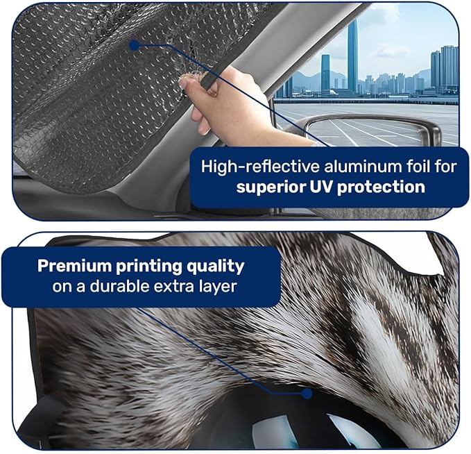GENANY Eyes Cat Windshield Sun Shade for Car SUV Truck (55x30 Inches), Front Window Visor for Windows, Protector Blocks UV