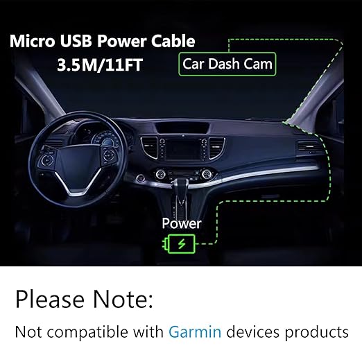 Dash Cam Micro USB Power Cable, Left Angle 90 Degree Micro USB with Dual USB Port Fast Power Supply, for 12V-24V Car and Truck Dash Cam, GPS Navigator, MP3 Player and Other USB Devices
