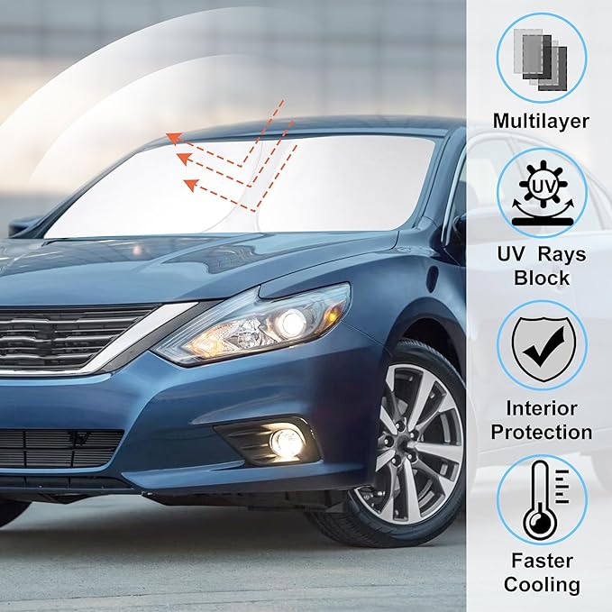Windshield Sun Shade Custom Fit for 2013-2018 Nissan Altima Sedan Accessories Foldable Sunshade Sun Blocker Protect Car from Sun Rays & Heat Damage Keep Car Cooler