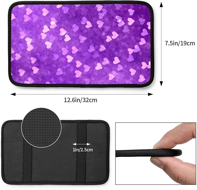 Heart Purple Car Center Console Cover Universal Car Armrest Cover Waterproof Auto Armrest Seat Box Mat Protector Decoration Car Center Console Cushion Pad for Most Vehicle SUV Truck