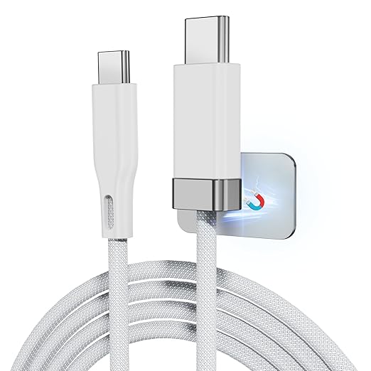USB C to C Cable StayCable with Organizer Magnetic Holder 5FT, 60W Fast Charging Braid Type-C Charger Data Cord, for iPhone 17/16/15 Laptop Car Desk Nightstand Cable Management Original Design