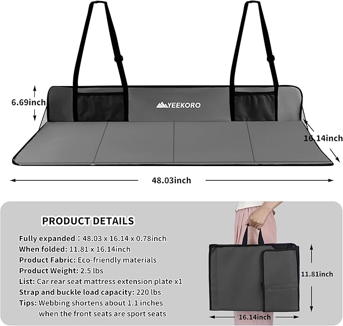 Car Rear Seat Mattress Extension Plate, Foldable Car Back Seat Extender，Portable Mattress for Sleeping, Increase Travel Trunk Space and Car Bed Camping Space for Cars, SUV, Model Y/3