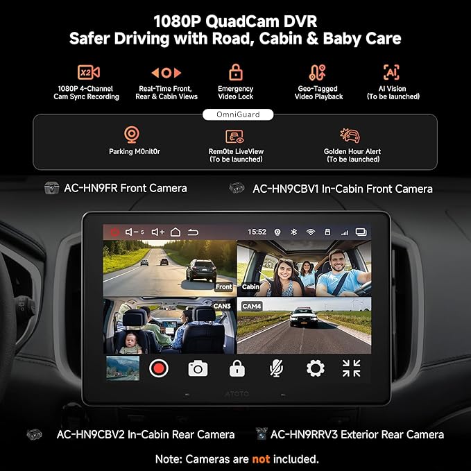 V10 10inch QLED Android Double Din Car Stereo, 6G+128G, 4G LTE, in‑Car Karaoke, Pro DSP w/4V Pre-Outs, 4 Channel Dash Cam Recording, Supports 8K Video, Wireless CarPlay&Android Auto