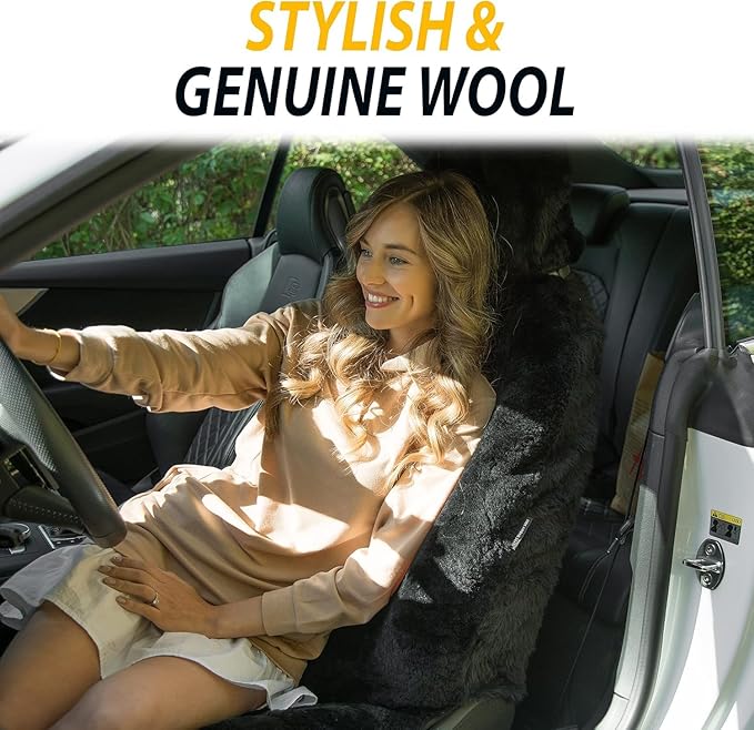 Sheepskin Seat Covers Fuzzy Car Seat Covers Black Australian Merino Wool Fluffy Fur Auto Accessories All Season Protection For Your Seats Universal Fits Most Car Suv Airbag Compatible 4- Pack