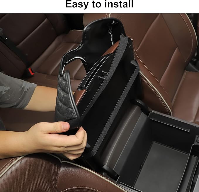 CheroCar for Chevy Silverado Center Console Armrest Pad Cover Interior Accessories for Chevrolet Silverado 2014-2017,Leather-B
