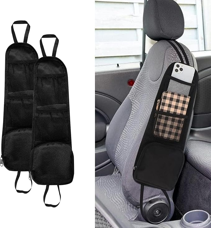 2PCS Car Seat Storage Hanging Bag, Multi-Pocket Seat Side Organizer, Car Multifunctional Storage Mesh Net Pocket Can Hold Mobile Phone, Wallet, Universal Car Accessories for Car (2PCS)