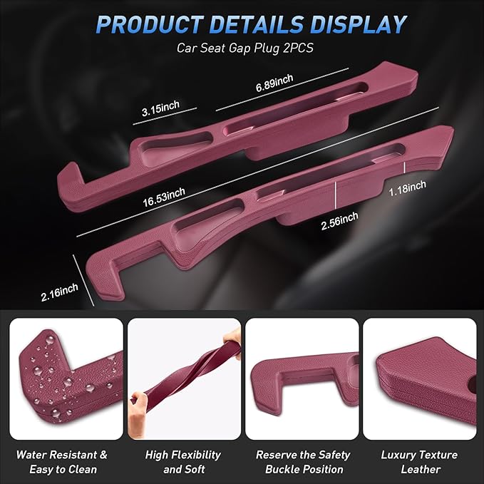 Car Seat Gap Filler 2Pack, Inserts Between Seats Console with Organizer Storage Upgraded Phone Holder Side Seat Gap Fillers Cars Front Seats Fill Plug Car Essentials for Vehicle SUV Truck (Wine Red)