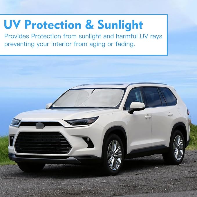 Windshield Sun Shade for 2020-2026 Toyota Highlander Custom Fit Window Sunshade for L LE XLE Limited Platinum Accessories Foldable SUV Sun Visor UV Protector Heat Shield Cover