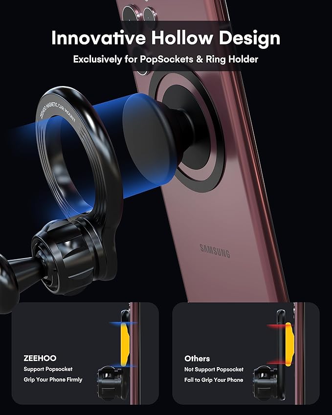 ZEEHOO Compatible with MagSafe Car Mount, Magnetic Phone Holder for Car [12 Strongest Magnets], Magnetic Car Vent Phone Mount [Non-Blocking&360 Rotation] for iPhone 15 14 13 12 Pro Max Mini