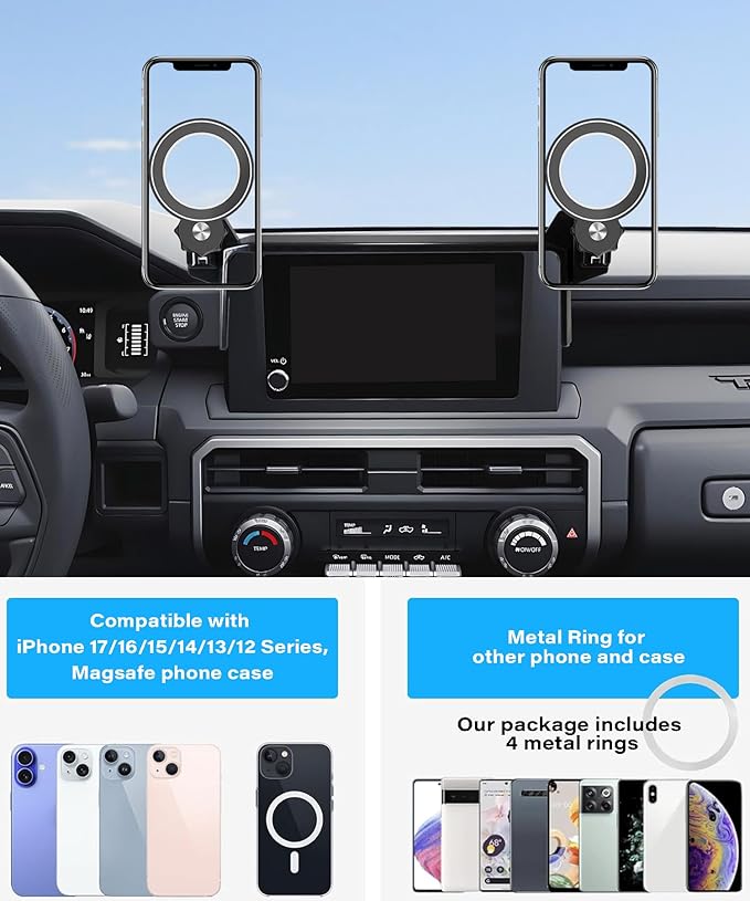 Car Phone Holder for Toyota Tacoma 2024 2025 2026 Accessories Apply to 8 Inch Touch Screen Fixed Clip MagSafe Passenger Cell Phone Mount Handsfree 360° Rotation