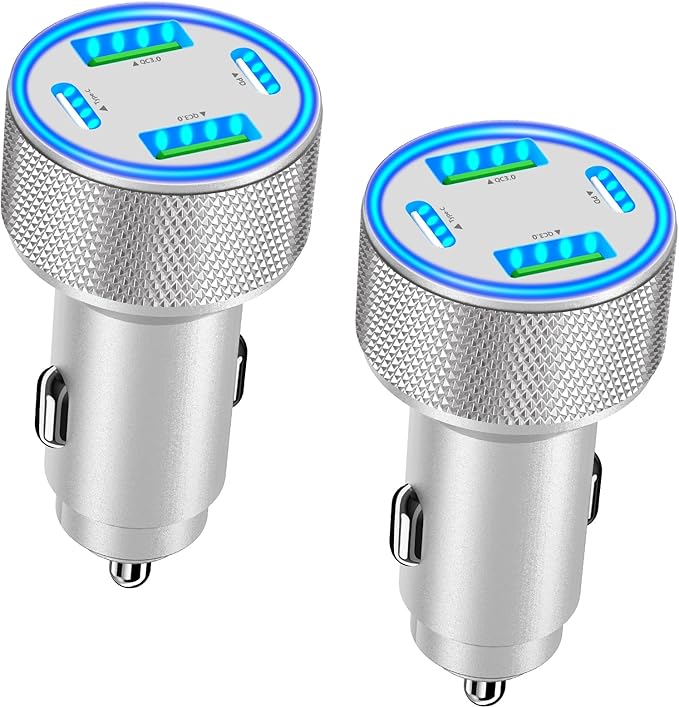 USB C Car Charger, KYOHAYA 2Pack 90W 4-Port Dual USB-C & USB-A Car Power Cigarette Lighter PD/QC3.0 Type C Car Carplay Charger Fast Charging for iPhone 17 17 Pro 16 15 14 13 12 11/Galaxy S26 S25/Pixel