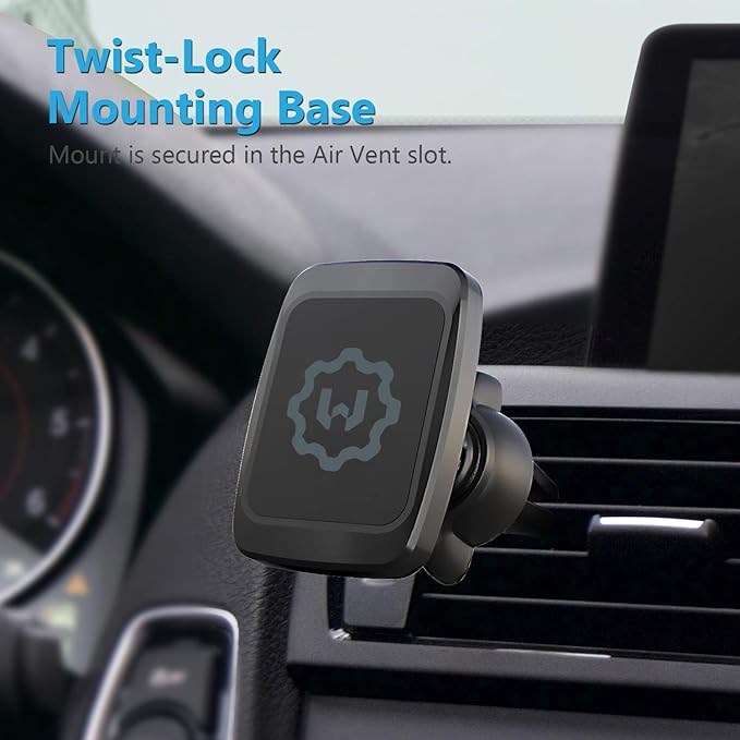 WixGear Magnetic Phone Holder for Car, Twist-Lock Air Vent Car Phone Holder with Swift-Snap Technology, Secure Grip Car Phone Mount, Compatible with All Smartphones, Strong Magnets