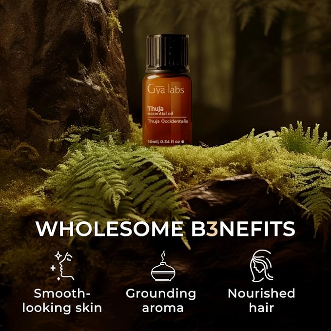 100% Pure Thuja Essential Oil - 0.34 Fl Oz - Thuja Oil for Hair, Skin, Diffuser, Aromatherapy & DIY Candle Making Scent