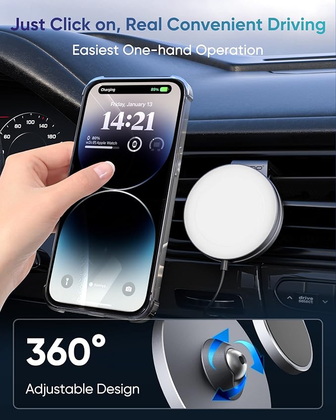 doqo Separate iPhone Magsafe car Mount [Apple MFi Certified] Magnetic Phone Holder for Car[Easily Install] 15W Fast Charging Air Vent for iPhone 14 13 12 Pro Plus Max Mini with iPhone 13 MagSafecase