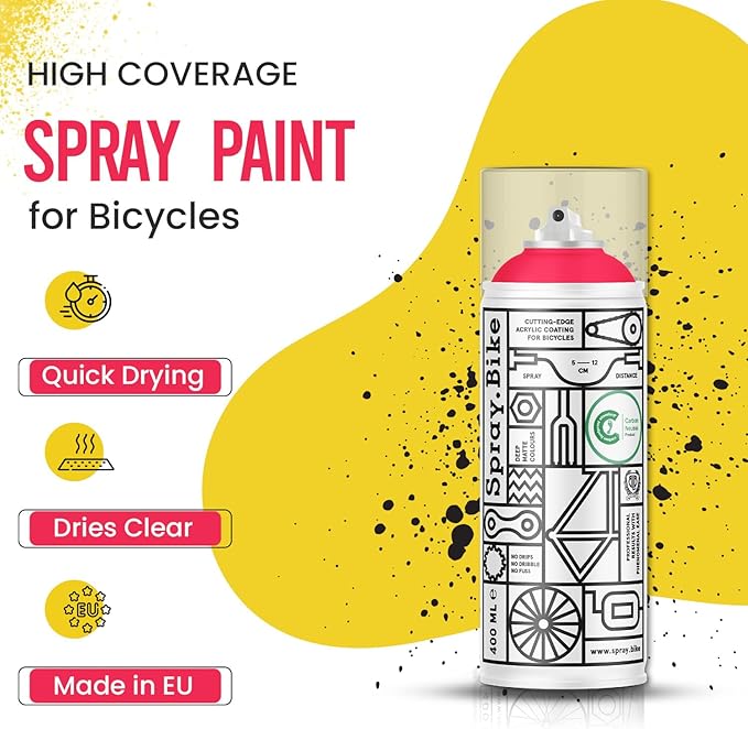 Spray.Bike Spray Paint | Designed Mainly for Bicycles | Multi-Use Acrylic Spray Paint for Metal, Plastic | High Coverage Bike Paint, 400ml, Fluro Pink
