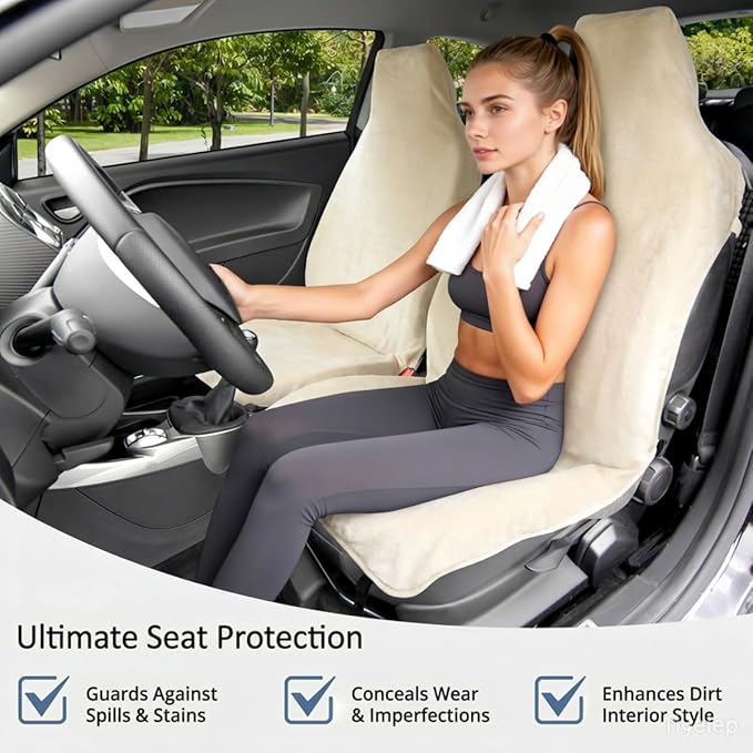 Car Seat Covers, 2PCS Premium Auto Seat Towel Fit Cars SUV Trucks, Ideal Gift for Active People Who Work Sweat Swim Run Beach, Tan