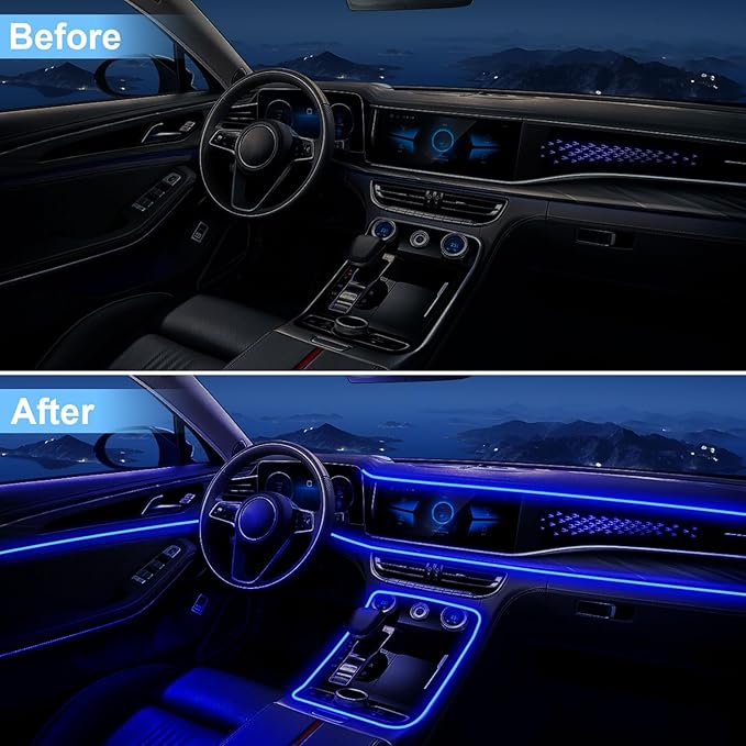 Interior Car LED Lights with Wireless APP/RF Remote Control, RGB 6 in 1 Ambient Lighting Kit with 315 Inches Fiber Optic,16 Million Color Neon Strip Inside Sync to Music,Car Decorations Accessories