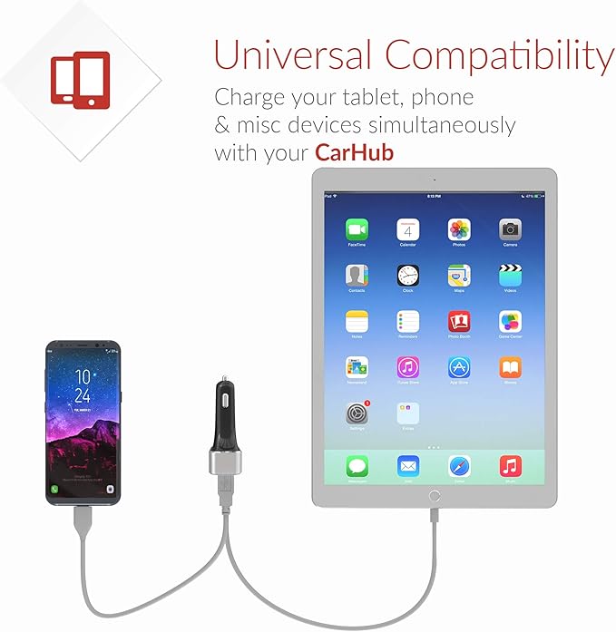 Crave CarHub 54W 4 Port USB Car Charger, Qualcomm Quick Charge 3.0 - Black