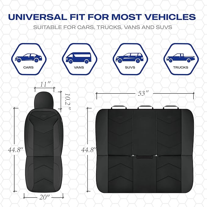 Skechers Memory Foam Seat Covers,Leather Car Seat Covers, Ultimate Comfort & Support Seat CoversFull Sets,Airbag Compatible, Automotive Universal Fit Most for SUVs, Vans, Sedans, Cars, Trucks,Black