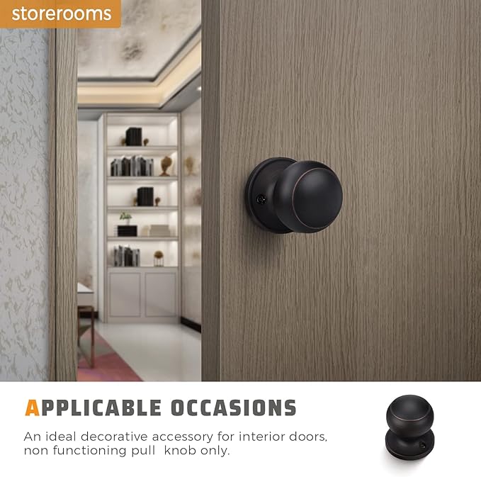 KNOBWELL 4 Pack Bronze Dummy Door Knob, Single Sided Handle for Closets, French Double Doors, and Pantry, Oil Rubbed Bronze One Side Non-Turning Interior Push/Pull Door Knob