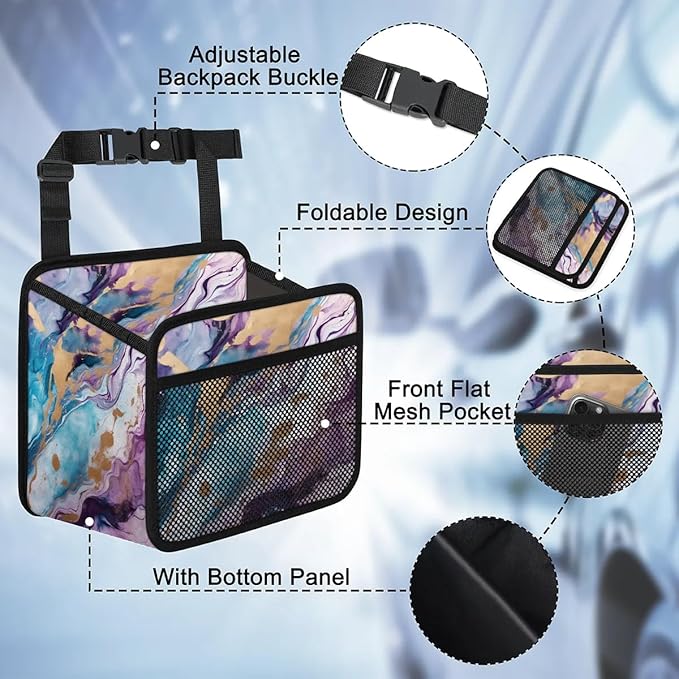 Car Organizer Back Seat Modern Marble Car Seat Back Hanging Bag PU Leather Backseat Car Organizer Foldable Car Seat Storage Bag Car Accessories