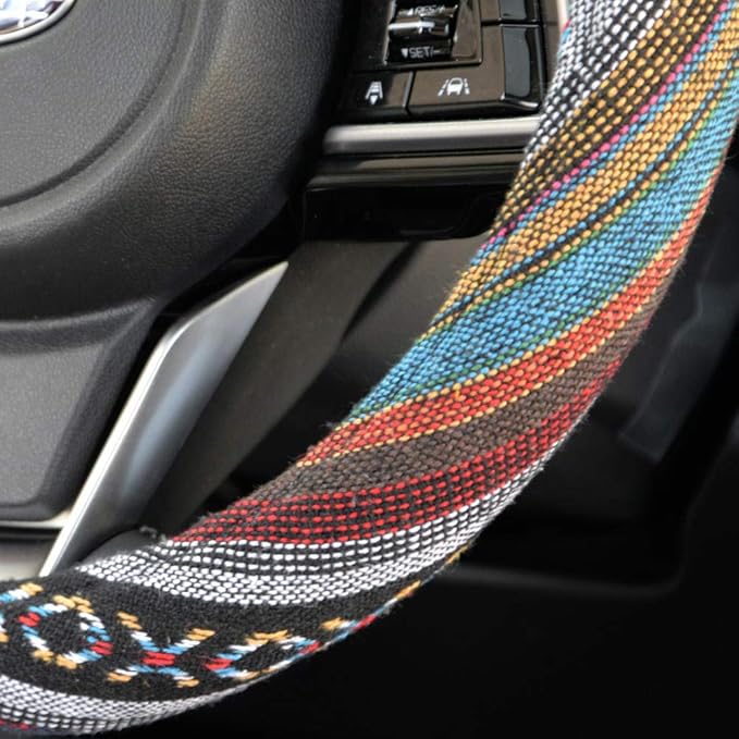 BDK Blue Woven Saddle Blanket Steering Wheel Cover for Cars SUV Van Truck Auto - Driver Grip 15 inch