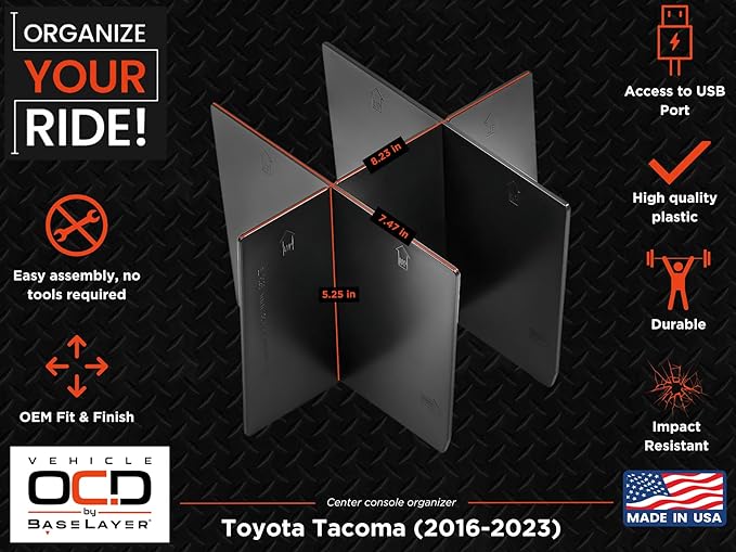 Vehicle OCD - Center Console Organizer for Toyota Tacoma (2016-2023) - Made in USA - SLX113