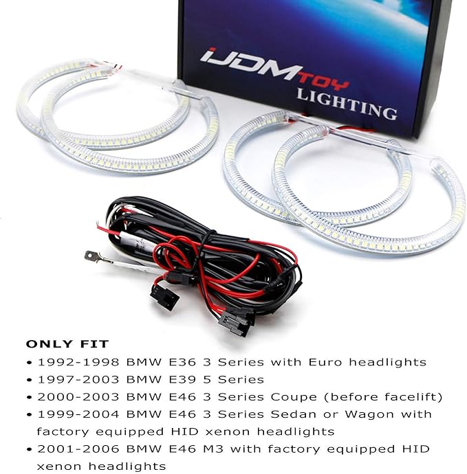 iJDMTOY 7000K Xenon White 264-SMD LED Angel Eyes Halo Ring Lighting Kit Compatible With BMW E36 E46 3 Series E39 5 Series E38 7 Series (Fit Xenon Trim ONLY)