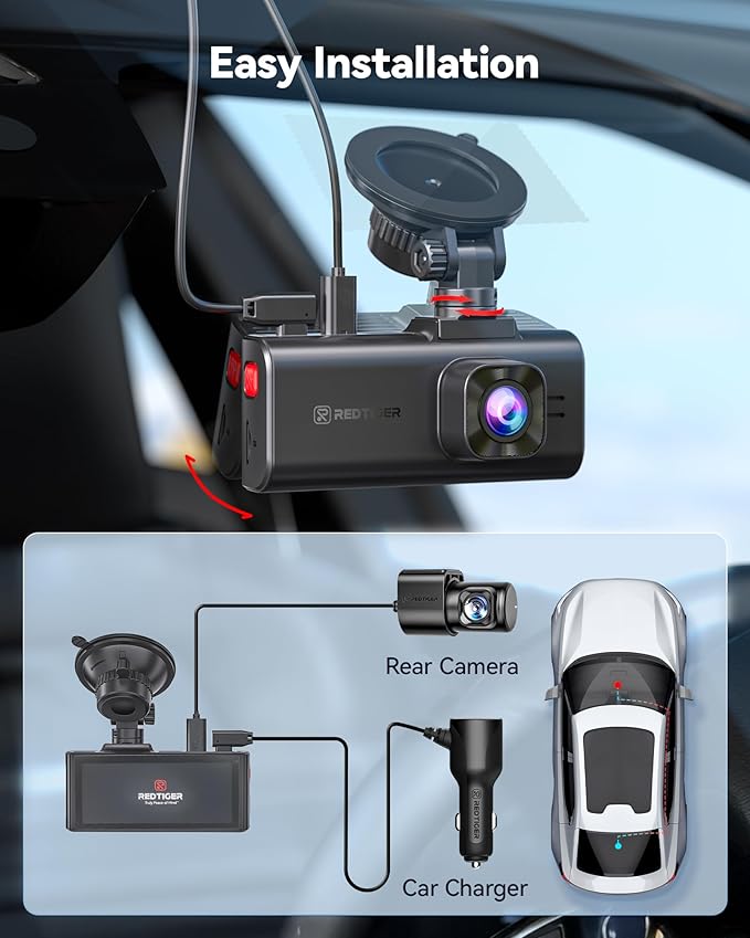 REDTIGER F7NA 4K Dual Dash Cam, STARVIS 2 IMX678, 8MP, 5GHz WiFi (20MB/s Fast Download), 4K Front 1080P Rear, GPS, Voice Control, WDR, HDR Night Vision, 24H Parking Mode, Support 512GB Max(No SD Card)