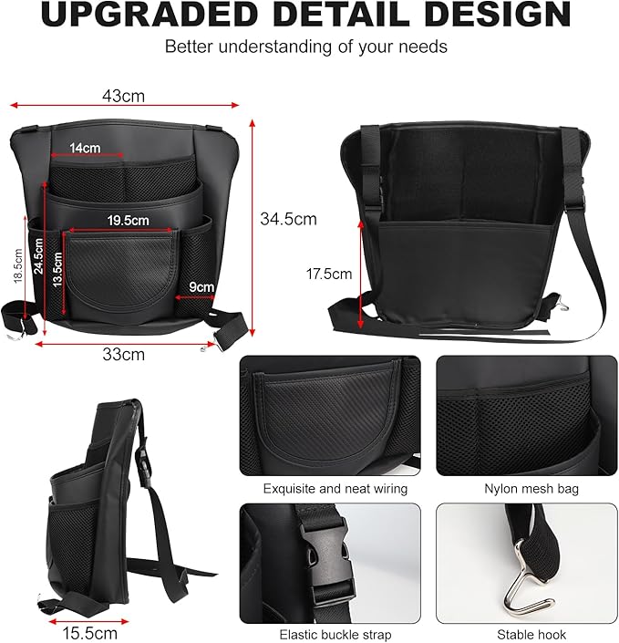 Car Purse Holder Between Front Seats PU Leather Bag Holder Above Armrest Box Child Barrier Front Seat Snack Organizer Bag Storage Auto Interior Accessories(Large Size)