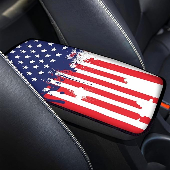 Dreaweet American Flag Car Armrest Cover Patriotic Car Accessories Interior for Women Men,Universal Armrest Cover for Car Center Console Replacement for Truck SUV Sedan