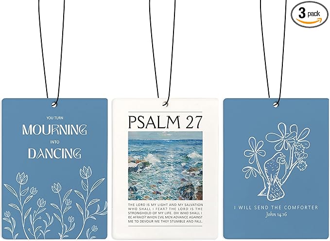 Blue Floral Christian Car Air Freshener, Bible Verses Air Freshener Hanging 3 Pcs for Cars Closet Drawer or Books, Religious Christian God Car Accessories Mirror Decor for Women