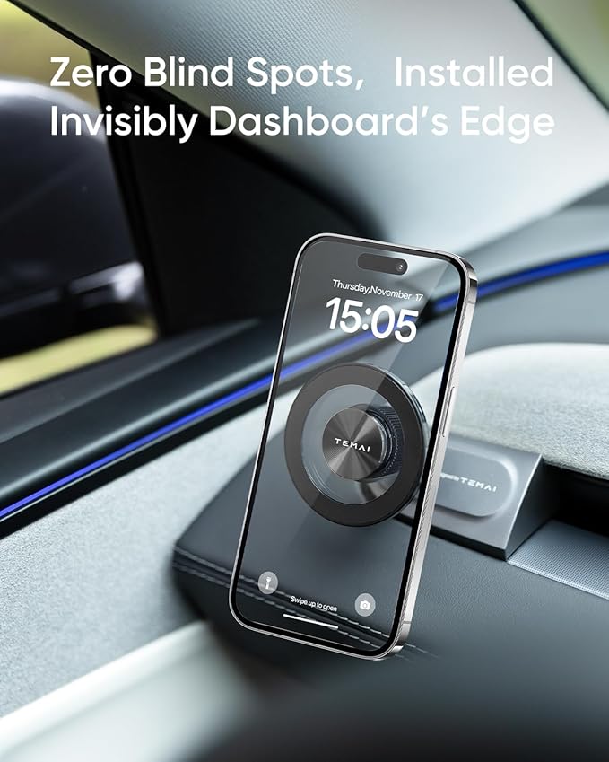 Magnetic Phone Mount for Tesla Model Y Juniper 2025 - Driver-Side Vent Fixed MagSafe Phone Holder, 360° Adjustable Strong Magnet Car Phone Mount with One-Handed Operation Tesla Model Y Accessories