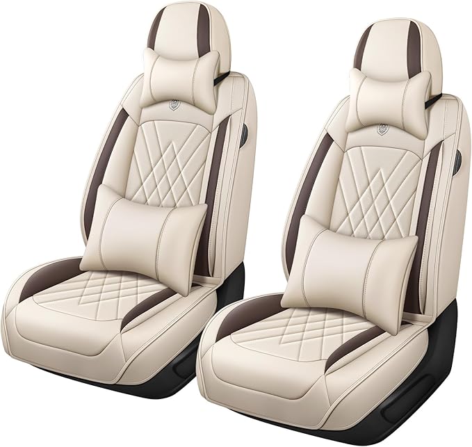 Car Seat Covers Compatible with Toyota Camry 2012-2026 Durable Waterproof Automotive Seat Covers Stretchable, Airbag Compatibility, Premium Nappa Leather(Beige Brown, 2 Pcs Front with Pillow)