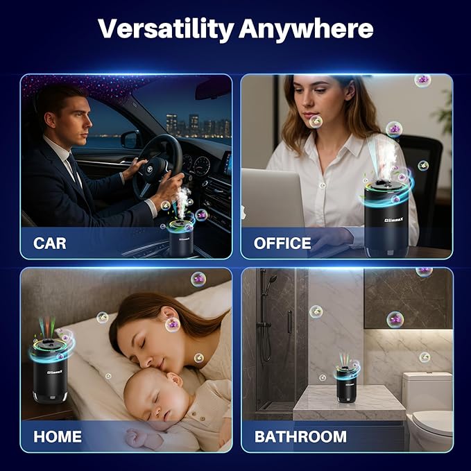 Smart Car Air Freshener Diffuser with Starry Sky Projection and 50ml Perfume, Auto On/Off Intelligent, 3 Adjustable Spray Modes Rechargeable Car Aroma Diffuser, Cologne