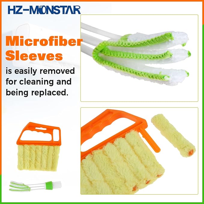 3Pcs Window Venetian Blind Cleaner Duster Tool, 2Pcs Washable 7 Fingers Dusting Cleaner and 1Pc Air Vent Cleaner, Venetian Washable Mini Handheld Brush for Air Conditioner Vents, Fans Vents