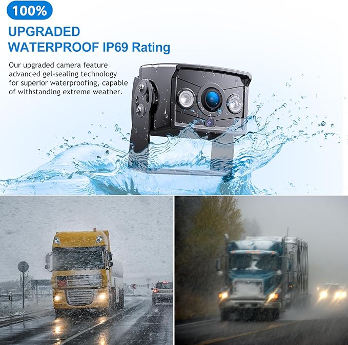 Upgrade Backup Camera Monitor Kit 7" HD 1080P Monitor IP69 Waterproof Rearview Reversing Rear View Camera for Truck Trailer RV Pickup (TZ101)